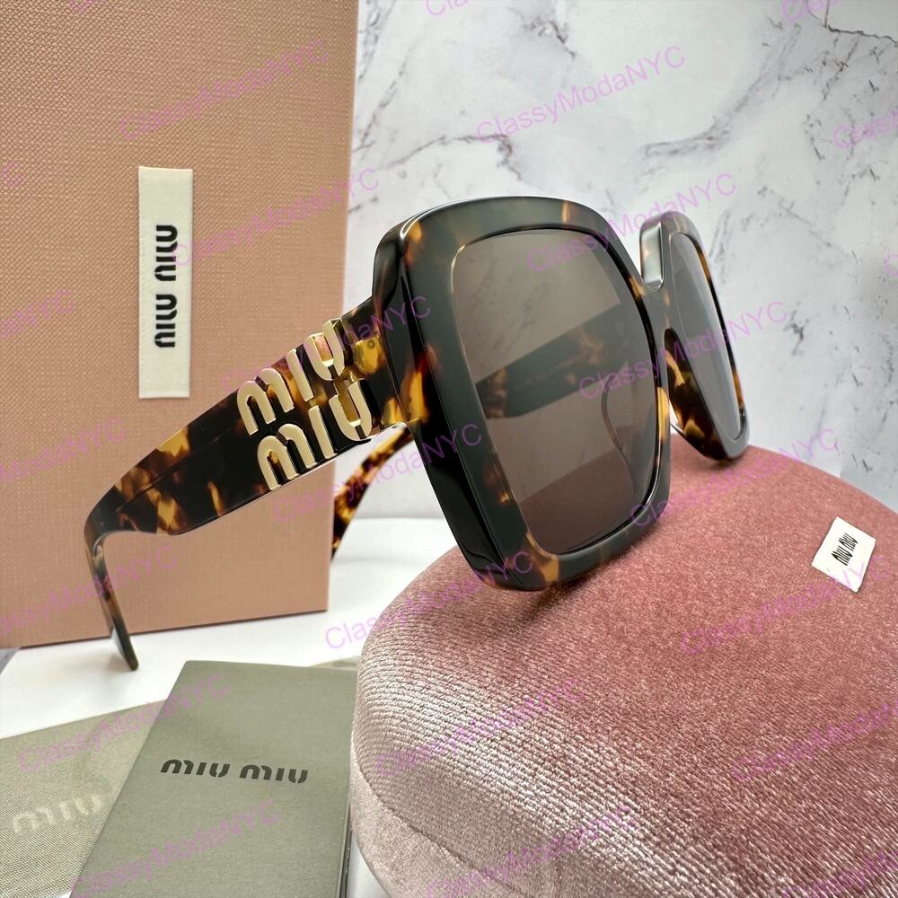 New MIU MIU Sunglasses Brown Square Gold Full Rim 56mm MIU MIU